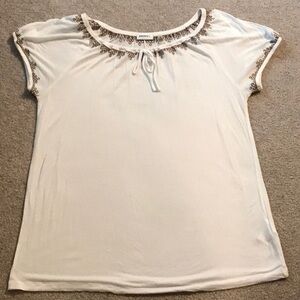 Embroidered DKNYC summer white top